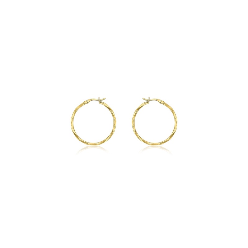 9ct Yellow Gold Diamond Cut Hoop Earrings 28mm