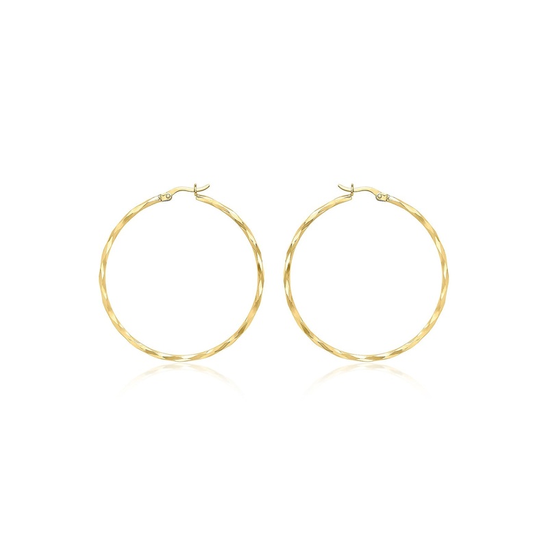 9ct Yellow Gold Diamond Cut Hoop Earrings 42mm