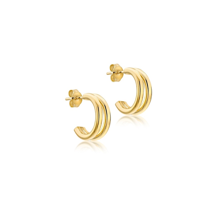 9ct Yellow Gold Double Tube Half Hoop Earrings 15mm