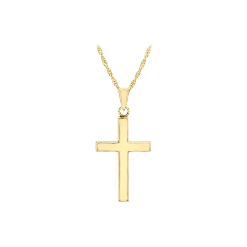 9ct Yellow Gold 15mm x 25mm Cross 14 ‘Prince of Wales’ Chain Necklace 46cm