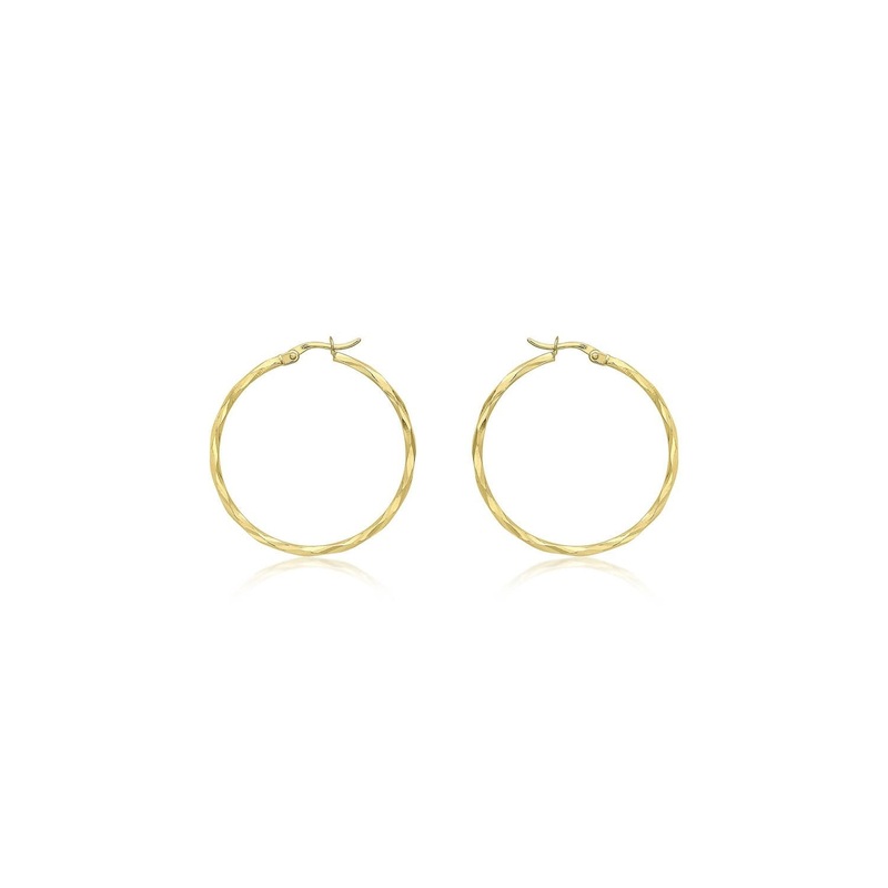 9ct Yellow Gold 33mm Diamond Cut Faceted Hoop Creole Earrings