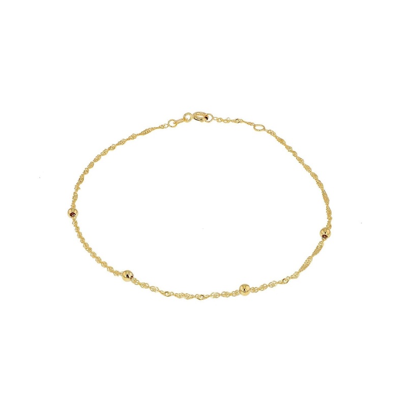 9ct Yellow Gold 3mm Balls and Twist Curb Chain Adjustable Anklet 22.5cm-24cm