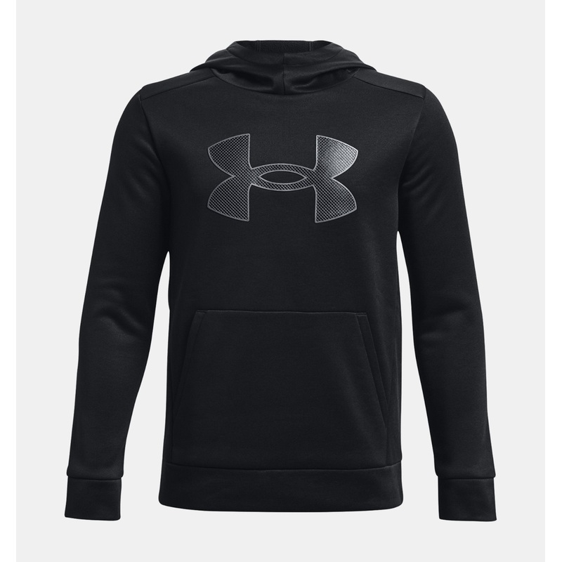 BOYS’ ARMOUR FLEECE BIG LOGO HOODIE BLACK/PITCH GRAY XS