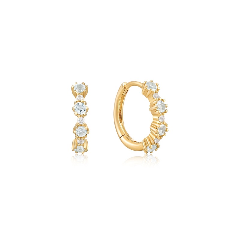 Ania Haie 14ct Gold White Sapphire and Blue Topaz Huggie Hoop Earrings