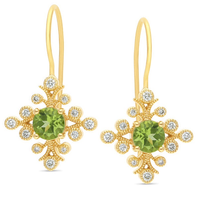 9ct Yellow Gold Peridot & Diamond Earrings