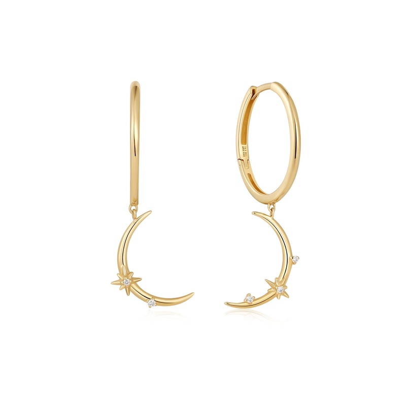 Ania Haie 14ct Gold Diamond Moon Hoop Earrings