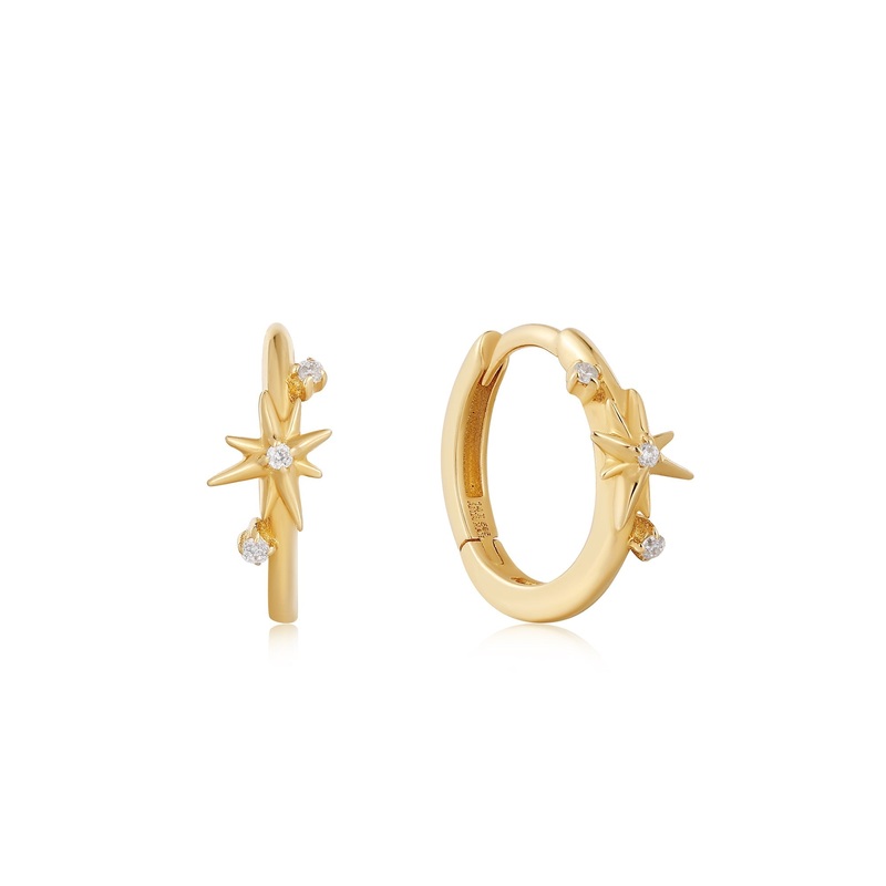 Ania Haie 14ct Gold Diamond Star Huggie Hoop Earrings