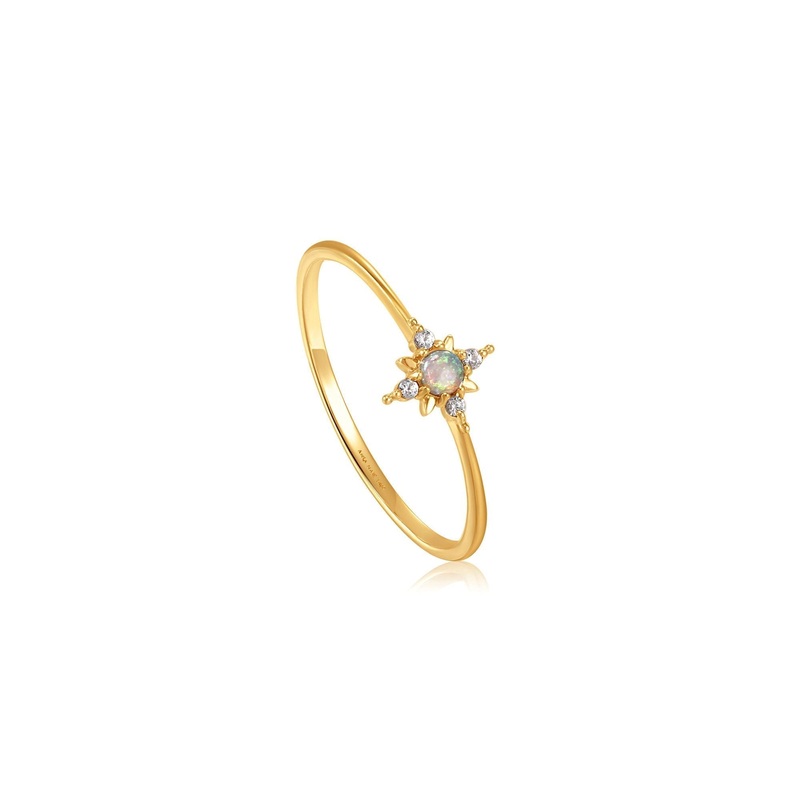 Ania Haie 14ct Gold Opal and White Sapphire Star Ring 52