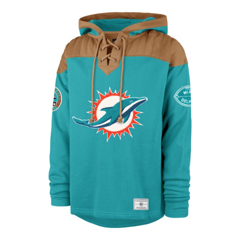 47 Brand Miami Dolphins Golden Age Wingback Lacer Hoodie TEAL L