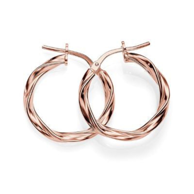 9ct Rose Gold Plated 2mm Ribbon Twist Hoop Earrings
