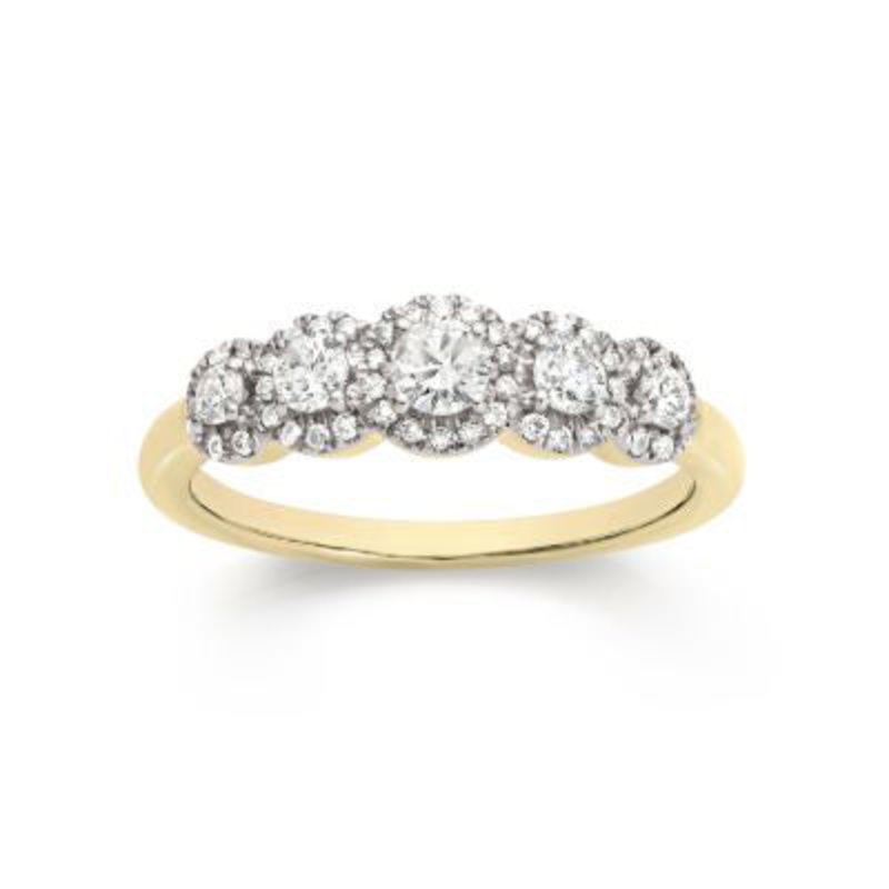 9ct Yellow Gold 0.50ct Diamond 5-Section Halo Ring