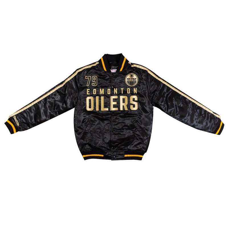 Mitchell & Ness Men’s NHL Edmonton Oilers Golden Egg Satin Jacket Black Small