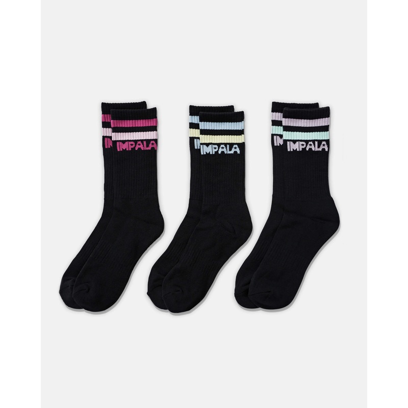 Impala Stripe Sock 3pk – Black Black 6-10