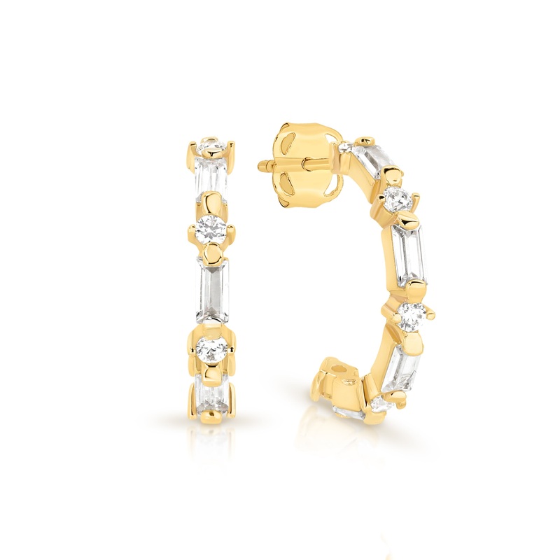 9ct baguette cubic zirconia huggie studs