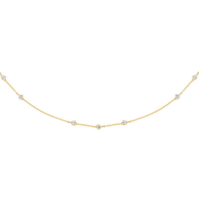 9ct delicate claw set cubic zirconia station necklet