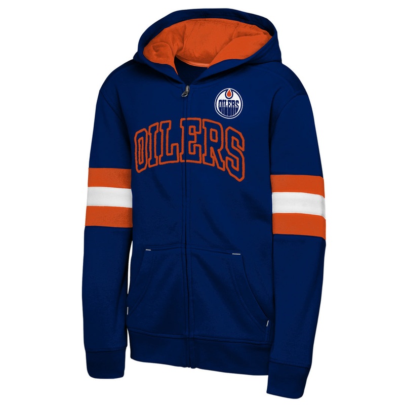 NHL Branded Youth Edmonton Oilers Modern Fan Full-Zip Hoodie Blue Small