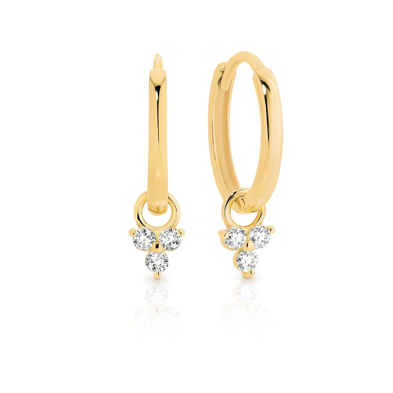 9ct removable triple cubic zirconia dangle huggies