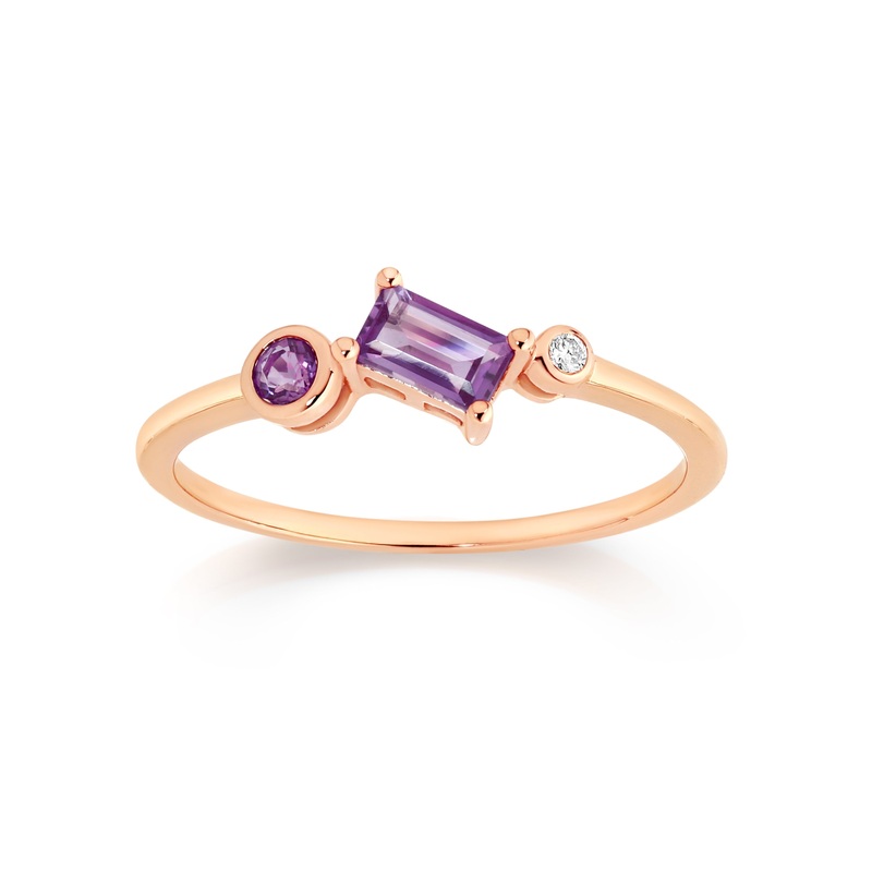 9ct rose gold amethyst & diamond scatter ring