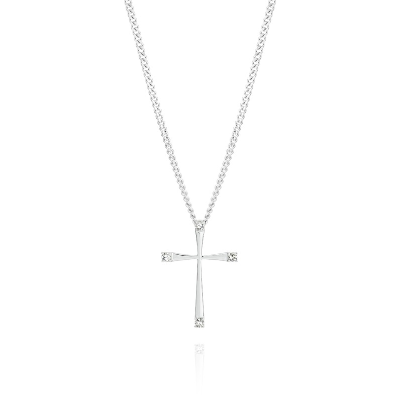 9ct white gold 0.05ct diamond cross pendant