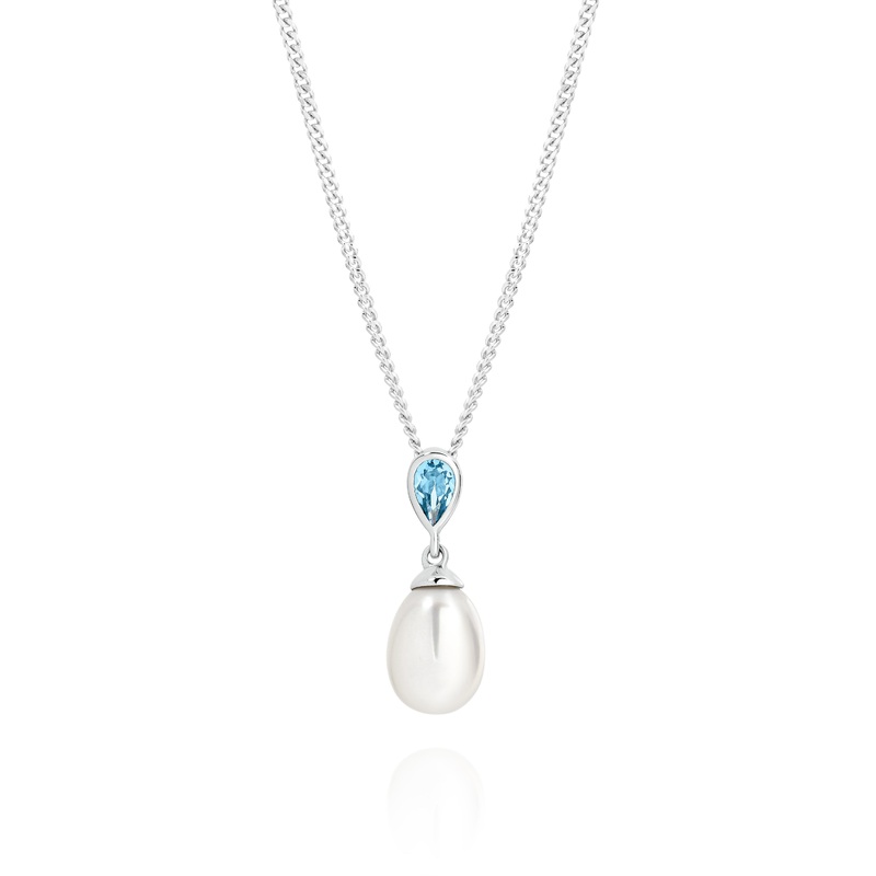 9ct white gold pearl & blue topaz pendant
