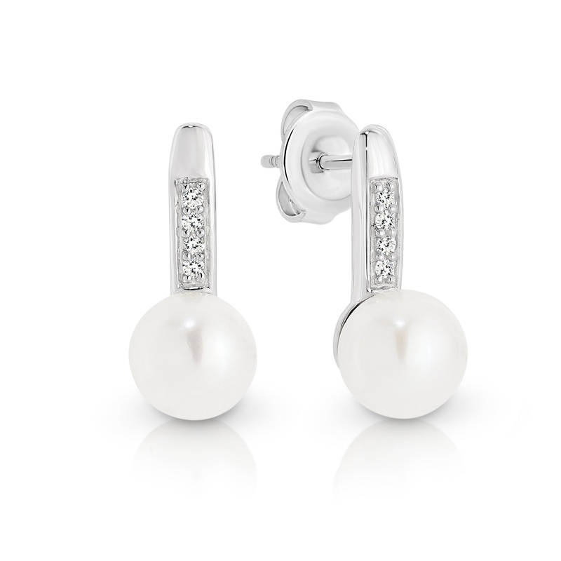 9ct white gold pearl & diamond drop studs
