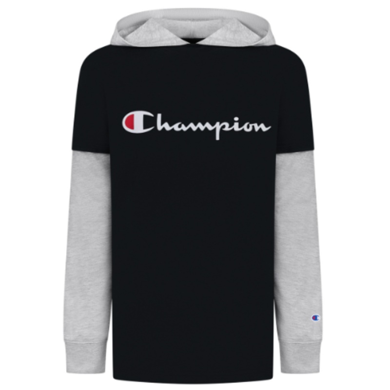 Script 2Fer Hooded Long Sleeve Shirt BLACK/GREY S