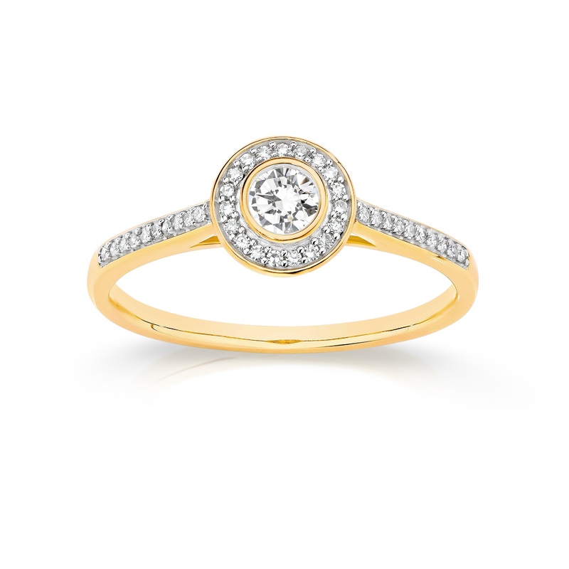 9ct 0.30ct diamond bezel set ring