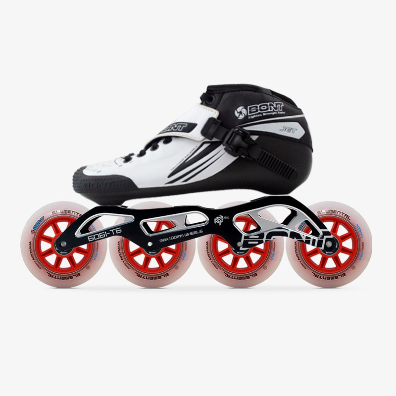 Jet Inline Speed Skates White/Black 3.5 2PF 6061 13.2″ Black 2PT 195mm 1104_Elemental 110mm_Bont Pro