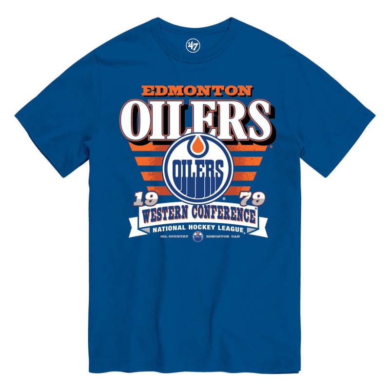 ’47 Brand Men’s NHL Edmonton Oilers Stripe Splash T-Shirt Blue Small