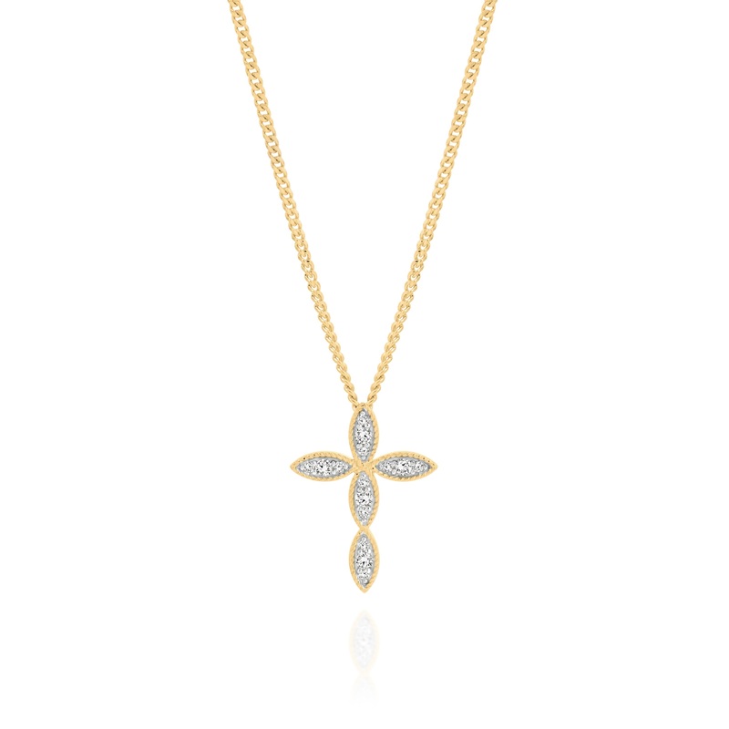 9ct 0.10ct diamond millgrain cross pendant