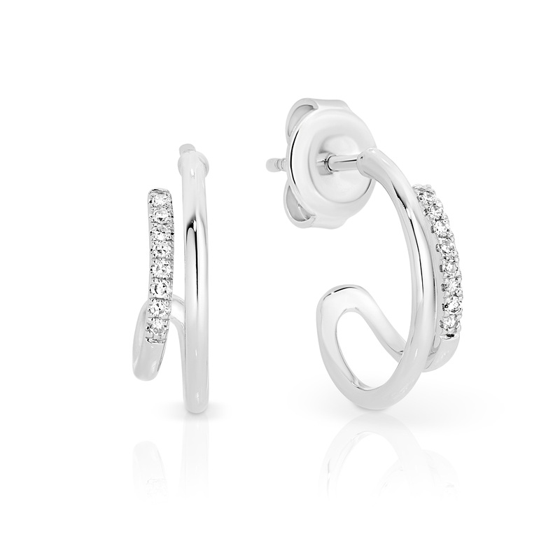9ct white gold diamond double strand studs