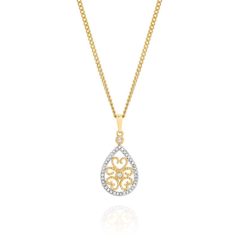 9ct 0.11ct diamond filigree pendant