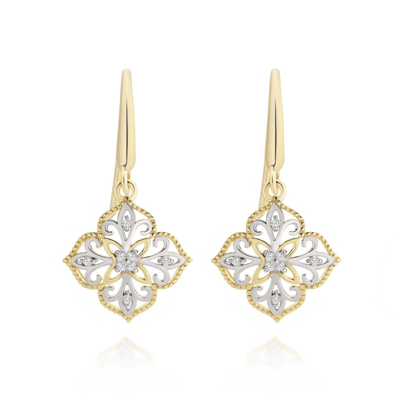 9ct 2 tone filigree earrings