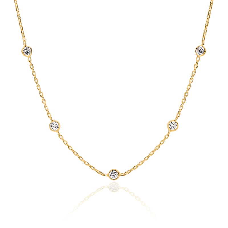 9ct gold cubic zirconia station necklet
