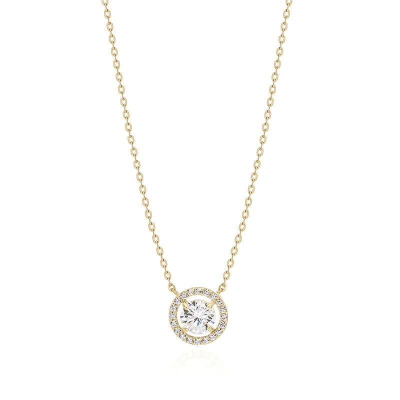 9ct gold round halo necklet