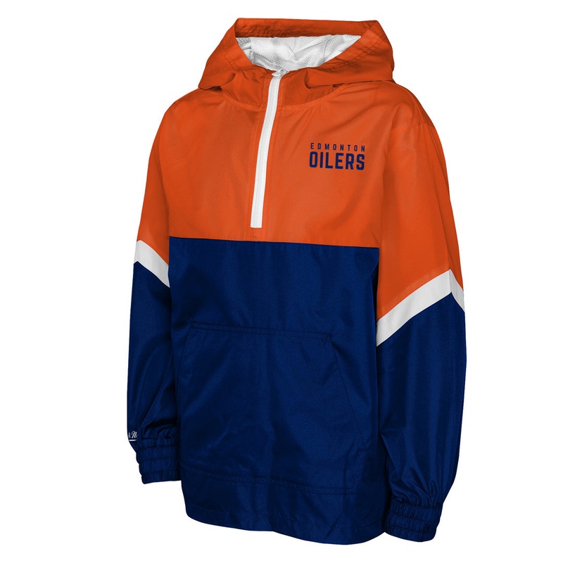 Mitchell & Ness Youth NHL Edmonton Oilers Lightweight Anorack Jacket Blue/Orange Small