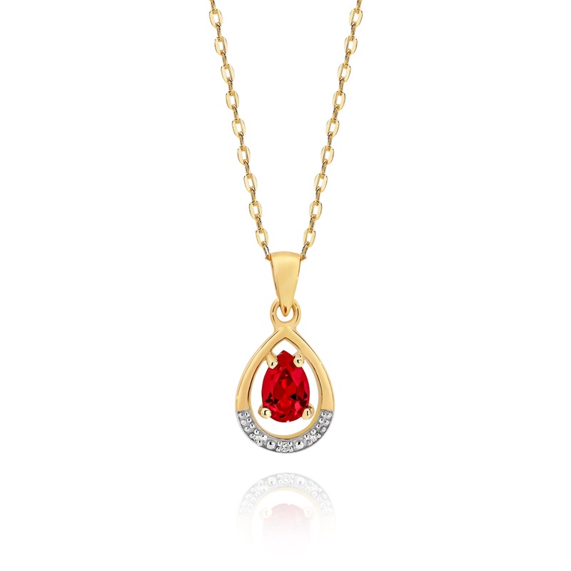 9ct gold created ruby & diamond pendant