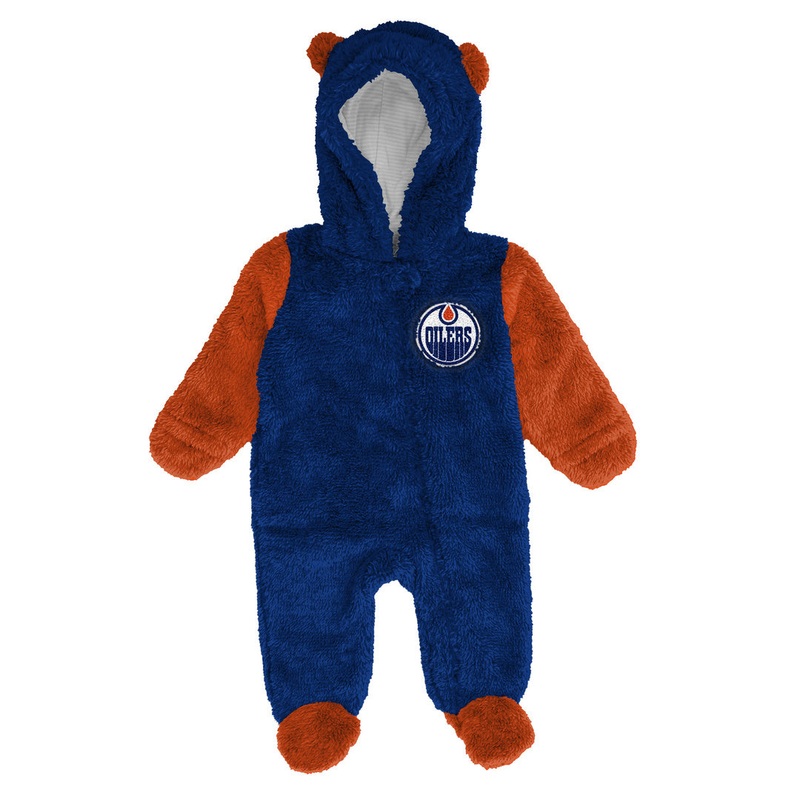 NHL Branded Newborn Edmonton Oilers Stay Napping Pajama Coverall Blue/Orange 0-3M
