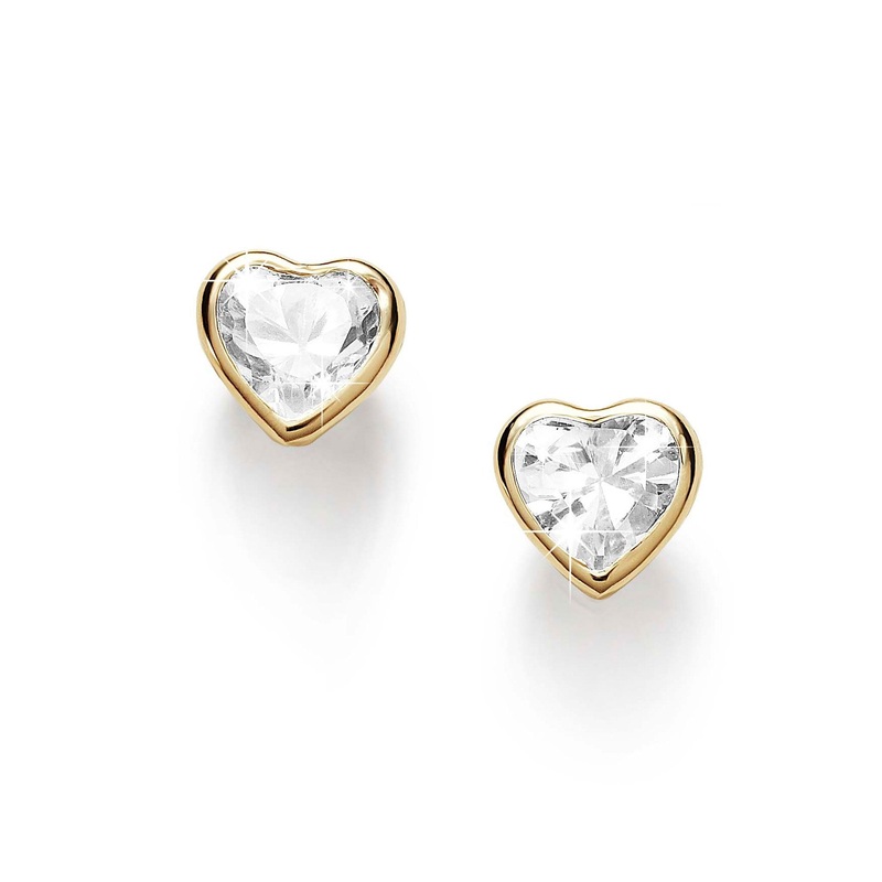 9ct gold stone set heart studs