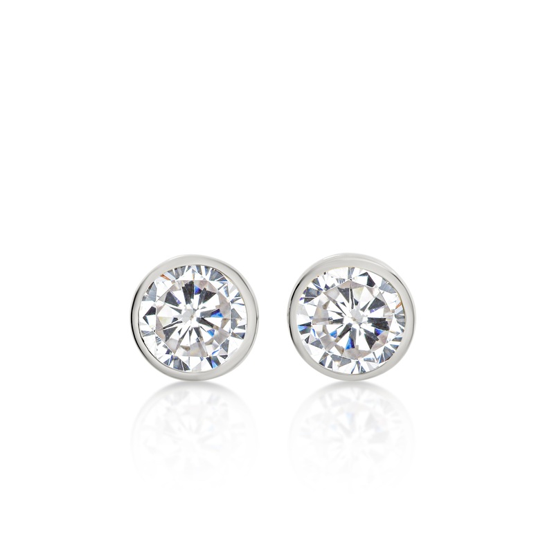 9ct white gold 5mm bezel stone set studs
