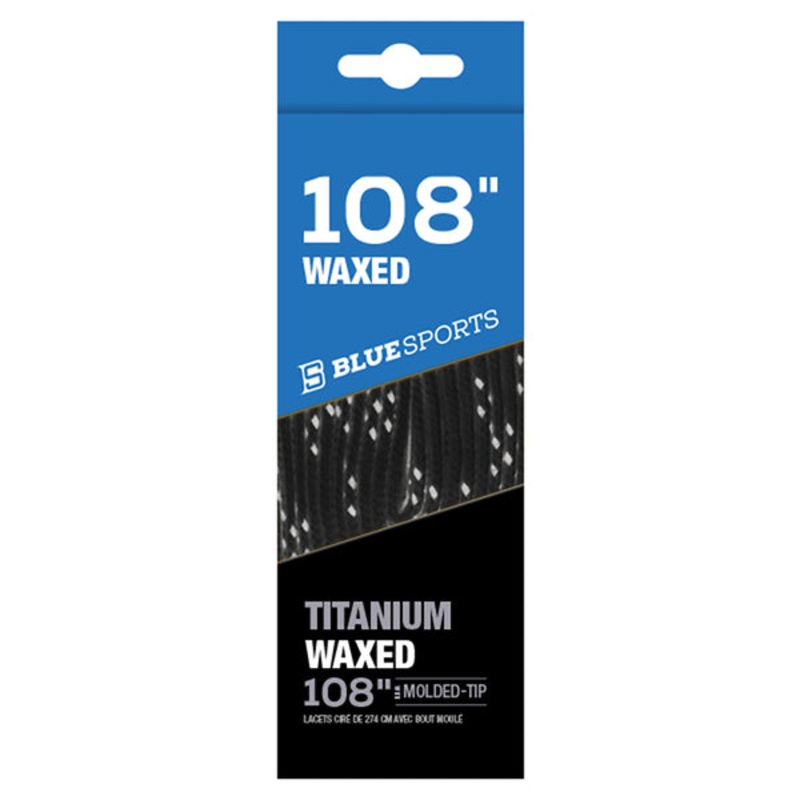 Blue Sports Titanium Waxed Laces – Black/White 108