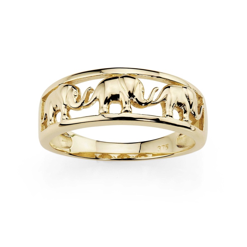 9ct gold elephant ring