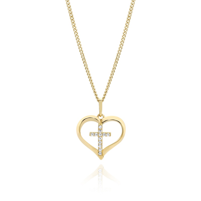 9ct gold stone set heart pendant