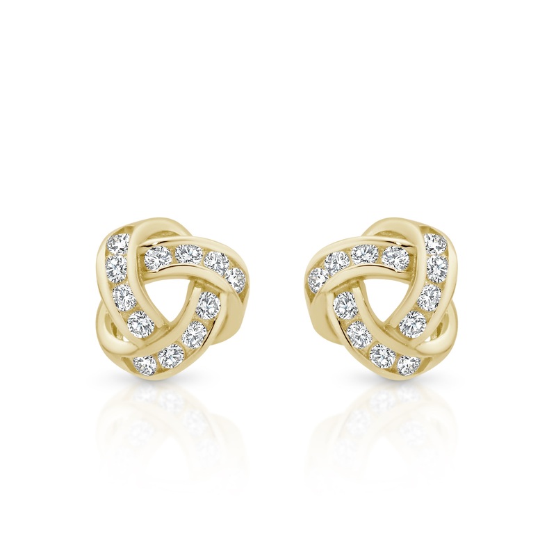 9ct gold stone set love knot studs