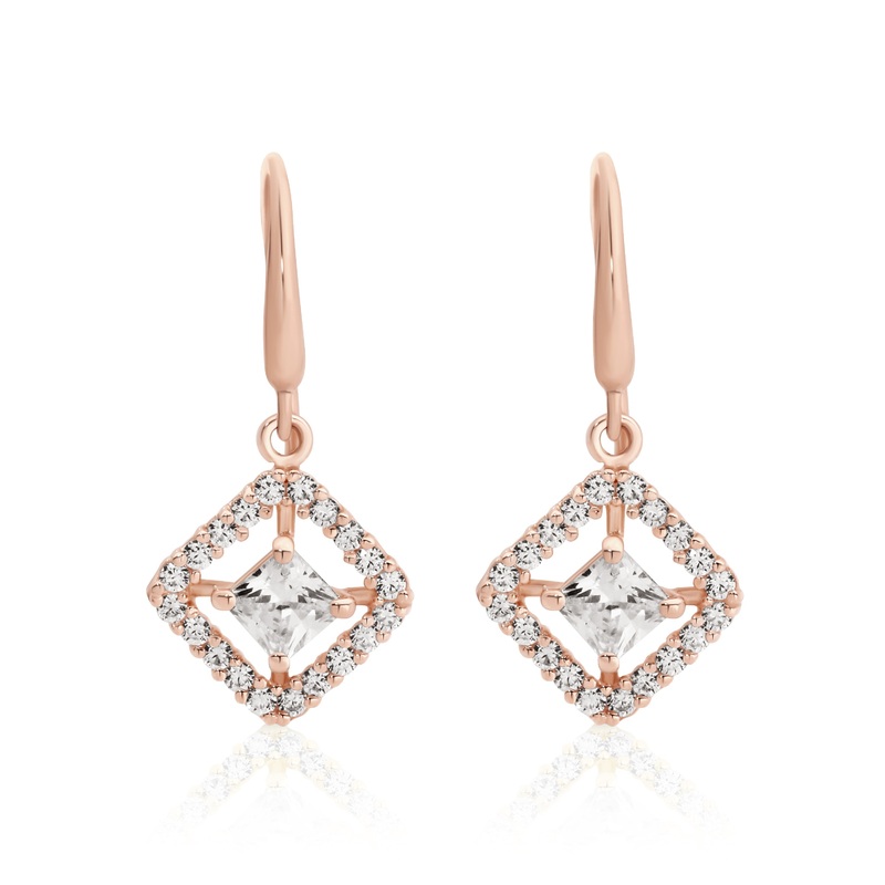 9ct rose gold stone set drop earrings