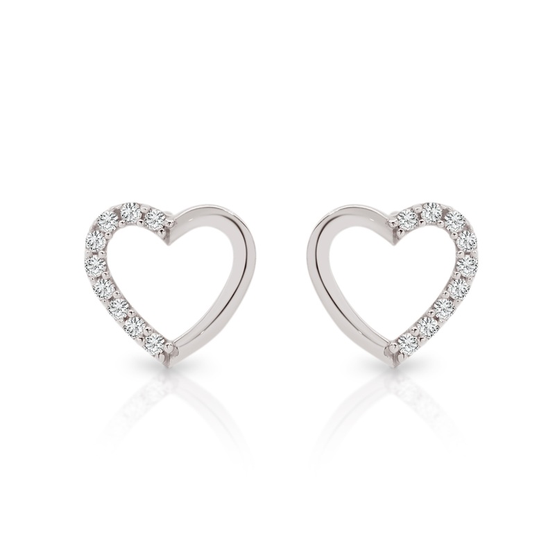 9ct white gold heart studs