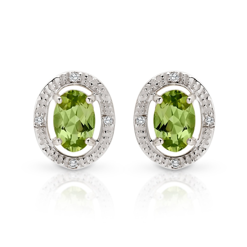 9ct gold peridot & diamond studs