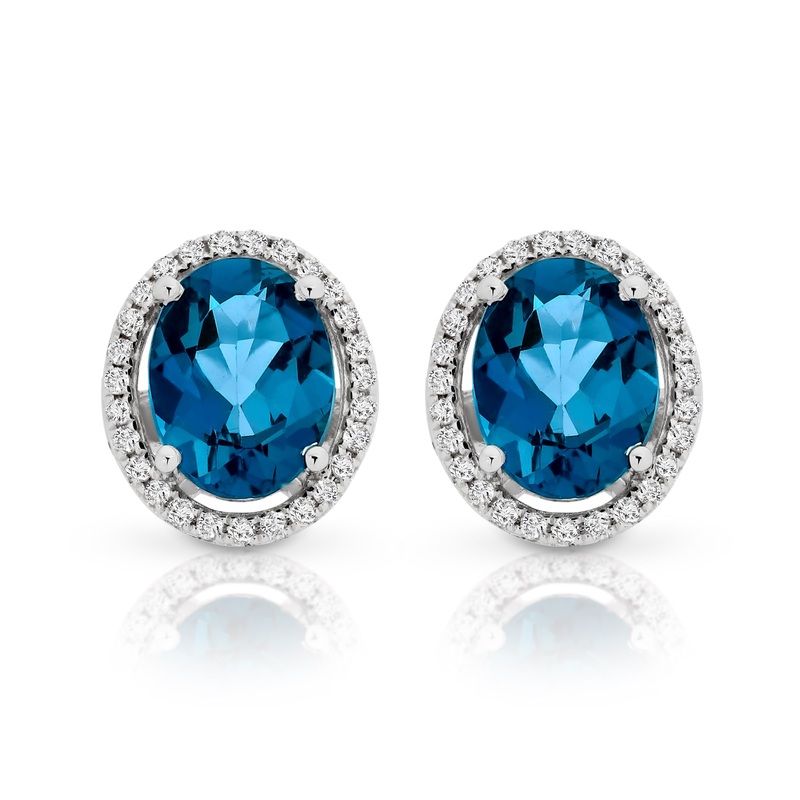 9ct white gold london blue topaz & diamond studs