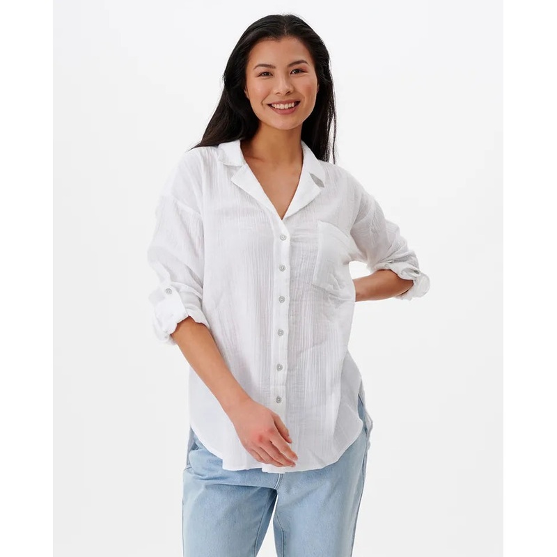 Women’s Premium Surf Long Sleeve Button Up Shirt WHITE S