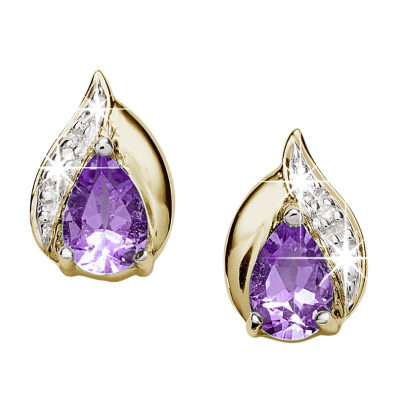 9ct gold amethyst & diamond studs